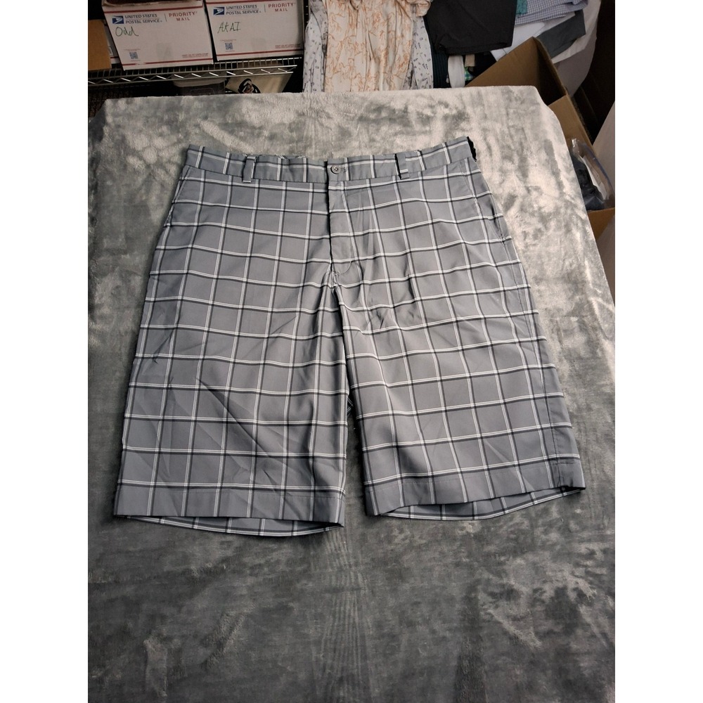 Nike Golf Mens Grey Plaid Flat Front Performance Shorts Size 36